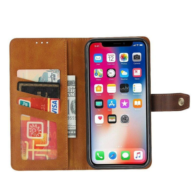 Kotelot iPhone 13 Pro Max Nahkaefekti Edessä Korttipidike Ja Hihna