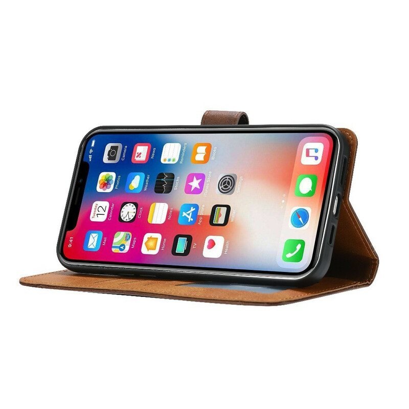 Kotelot iPhone 13 Pro Max Nahkaefekti Edessä Korttipidike Ja Hihna
