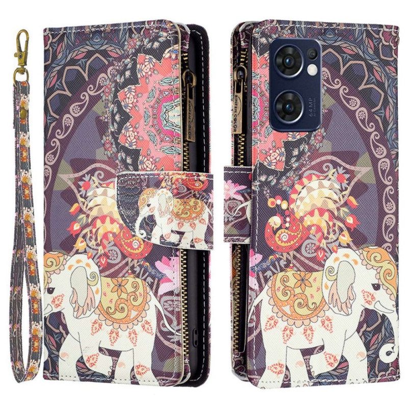 Nahkakotelo Oppo Find X5 Lite Elephant Vetoketjullinen Tasku