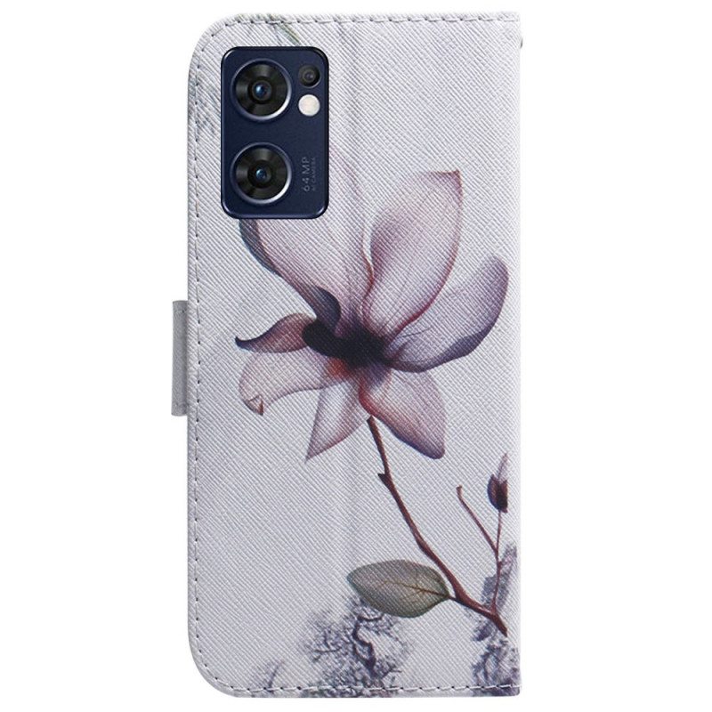 Nahkakotelo Oppo Find X5 Lite Flower Dusty Pink