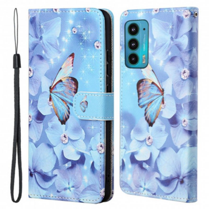 Kotelot Motorola Edge 20 Suojaketju Kuori Strappy Diamond Perhoset