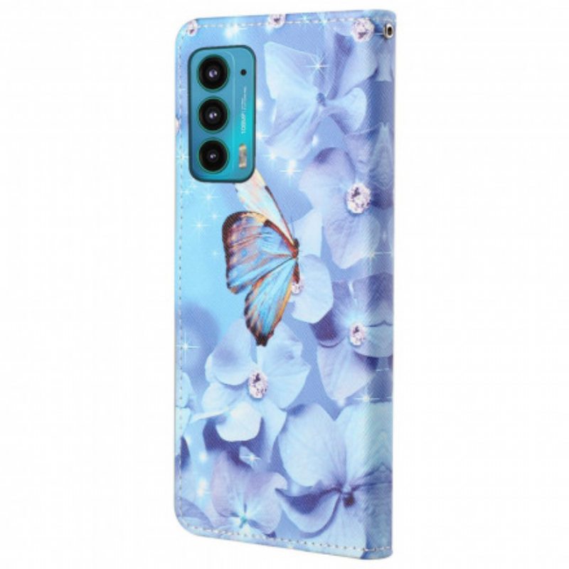 Kotelot Motorola Edge 20 Suojaketju Kuori Strappy Diamond Perhoset