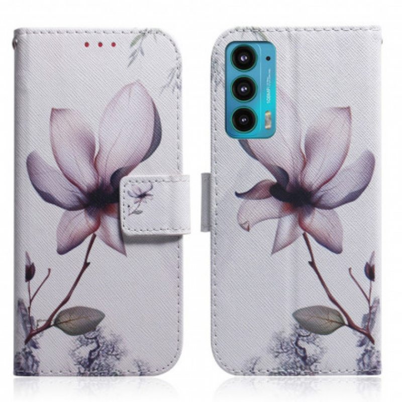 Nahkakotelo Motorola Edge 20 Flower Dusty Pink