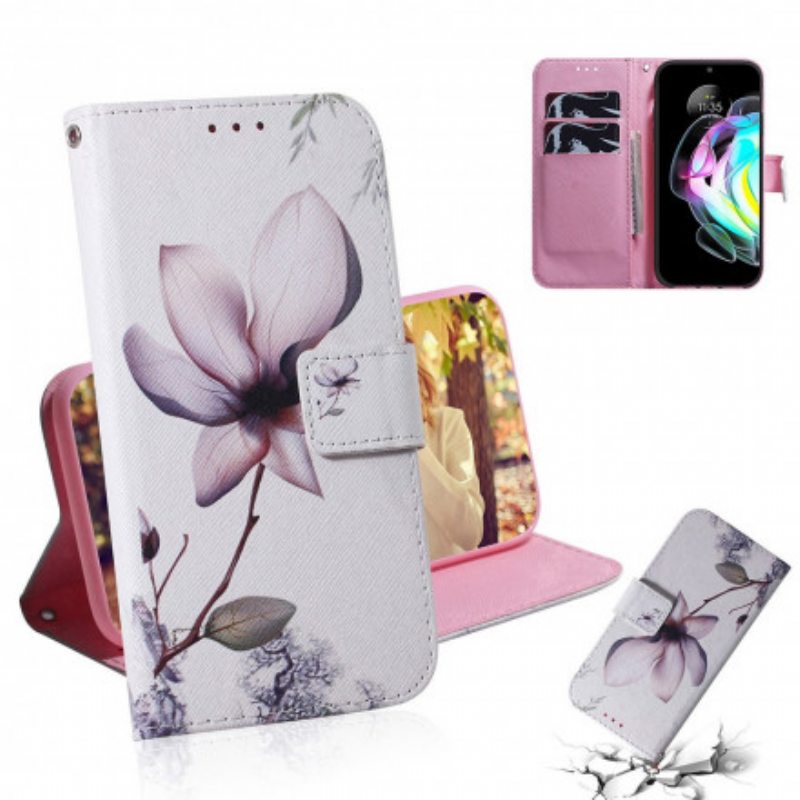 Nahkakotelo Motorola Edge 20 Flower Dusty Pink