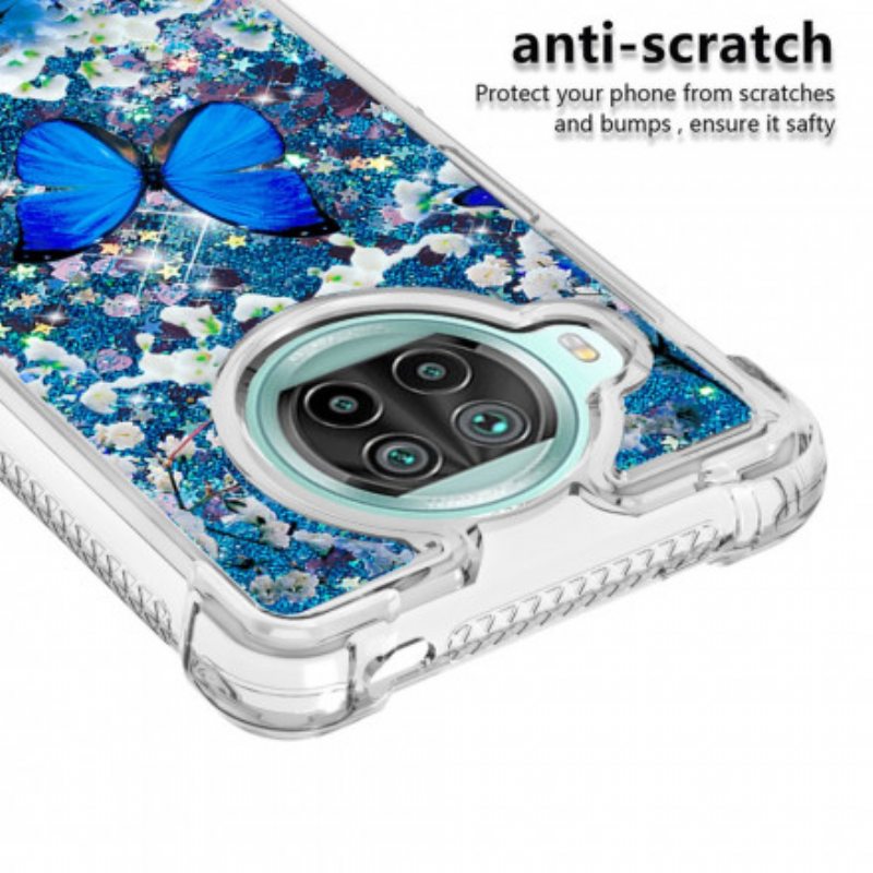 Kuori Xiaomi Redmi Note 9 Pro 5G Glitter Blue Perhoset