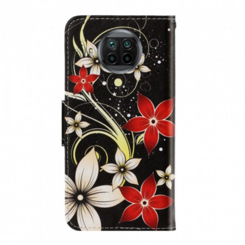 Nahkakotelo Xiaomi Redmi Note 9 Pro 5G Suojaketju Kuori Värikkäitä Strappy-kukkia
