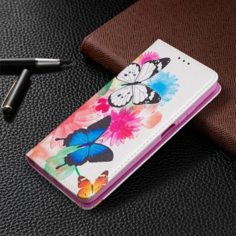 Puhelinkuoret Xiaomi Redmi Note 9 Pro 5G Kotelot Flip Värikkäitä Perhosia
