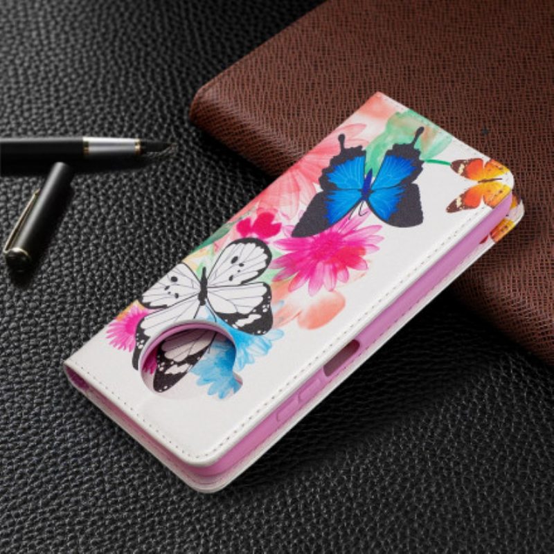 Puhelinkuoret Xiaomi Redmi Note 9 Pro 5G Kotelot Flip Värikkäitä Perhosia