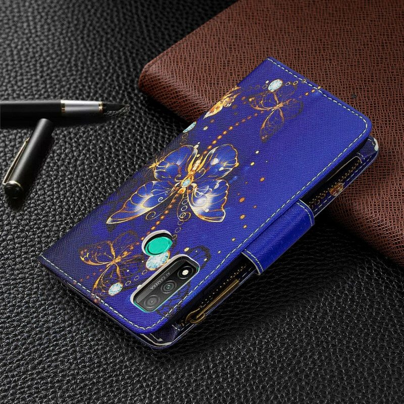 Nahkakotelo Huawei P Smart 2020 Perhosten Vetoketjullinen Tasku