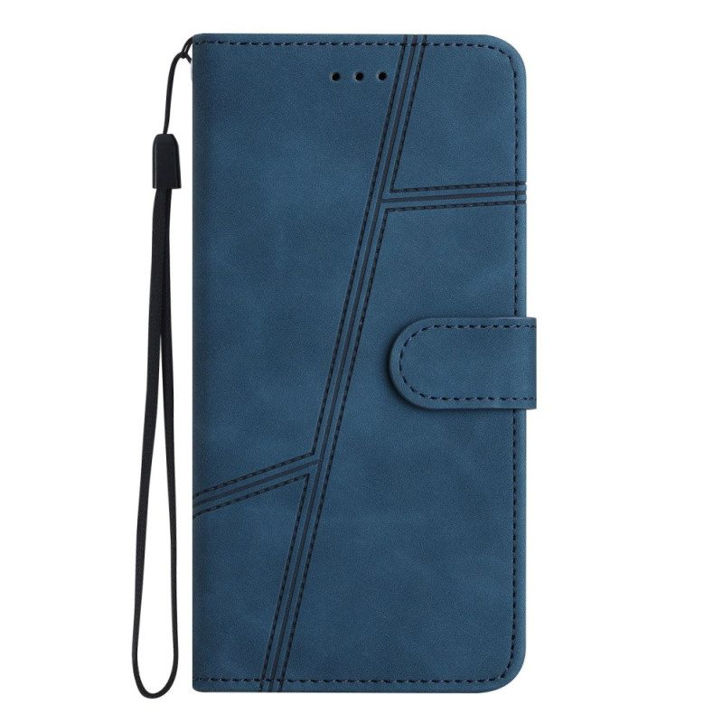 Flip Case Xiaomi Redmi 10A Suojaketju Kuori Strappy Geometric Leather Style