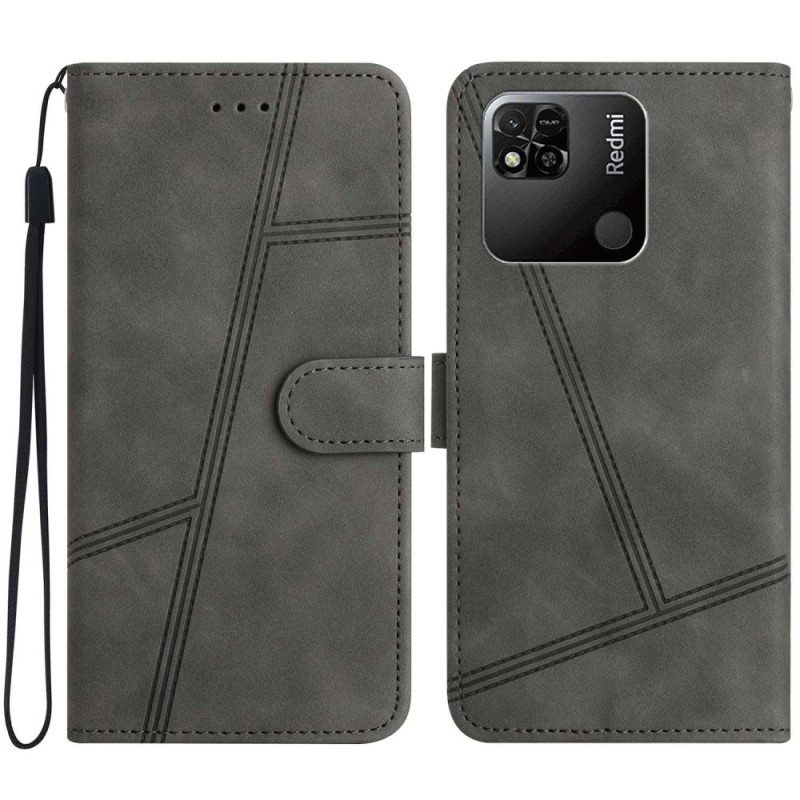 Flip Case Xiaomi Redmi 10A Suojaketju Kuori Strappy Geometric Leather Style