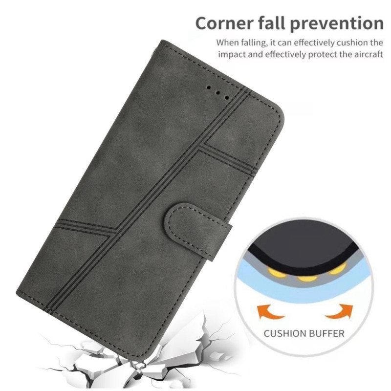 Flip Case Xiaomi Redmi 10A Suojaketju Kuori Strappy Geometric Leather Style