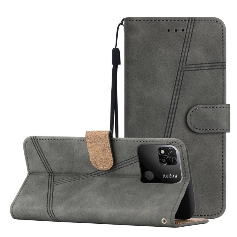 Flip Case Xiaomi Redmi 10A Suojaketju Kuori Strappy Geometric Leather Style