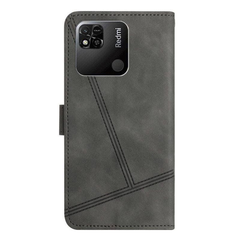 Flip Case Xiaomi Redmi 10A Suojaketju Kuori Strappy Geometric Leather Style
