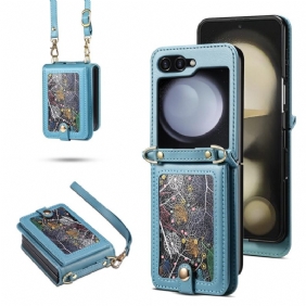 Kuori Samsung Galaxy Z Flip 7 Marmorinen Korttiteline Ja Olkahihna Suojakuori