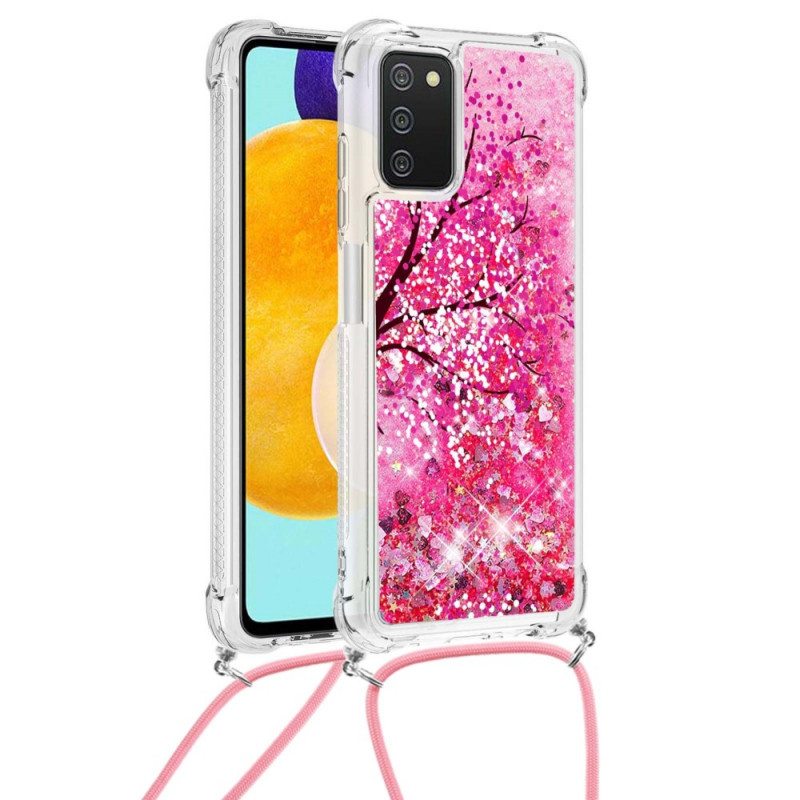 Kuori Samsung Galaxy A03s Kiristysnyörillä Paljetti Kiristysnauha Puu