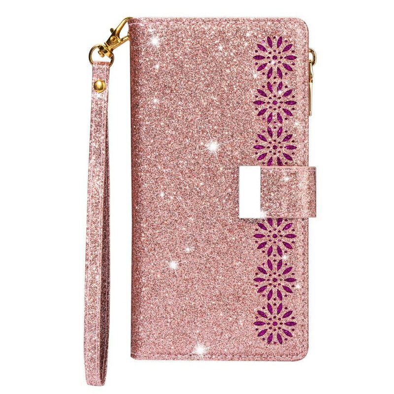 Flip Case Samsung Galaxy A31 Lompakkokuori Paljetteja Vetoketjullinen Lompakko