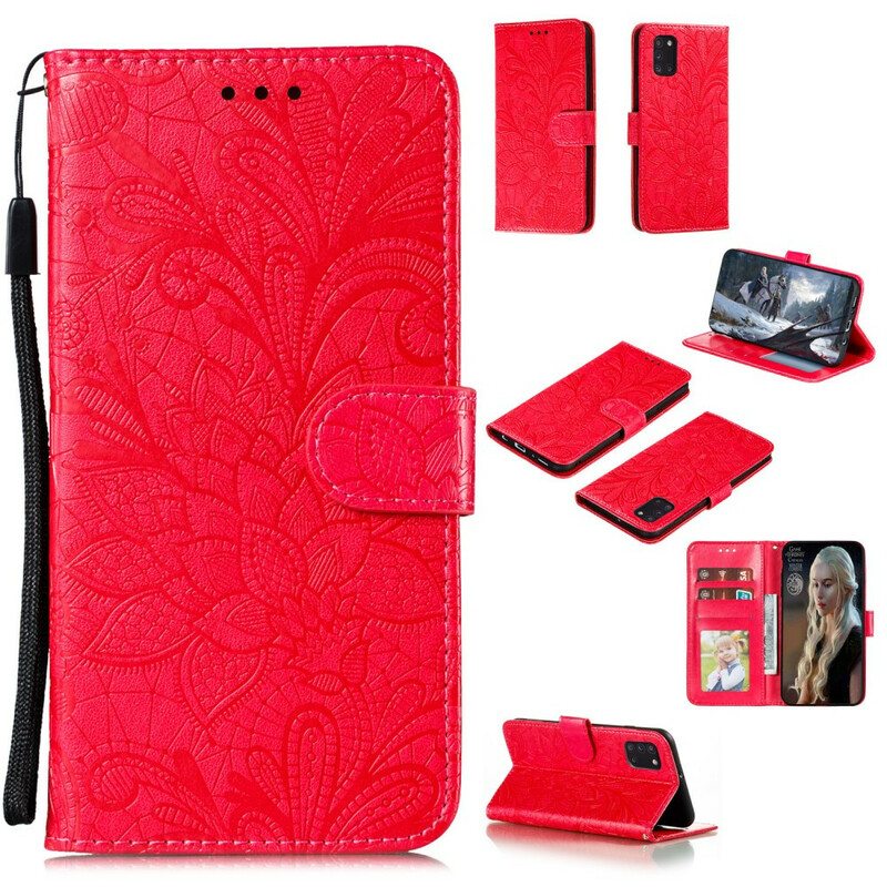 Nahkakotelo Samsung Galaxy A31 Suojaketju Kuori Hihna Tribal Flowers