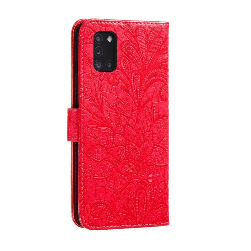 Nahkakotelo Samsung Galaxy A31 Suojaketju Kuori Hihna Tribal Flowers