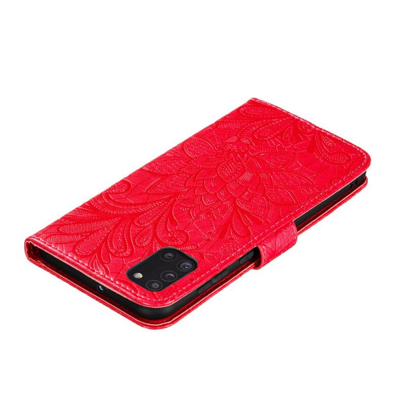 Nahkakotelo Samsung Galaxy A31 Suojaketju Kuori Hihna Tribal Flowers