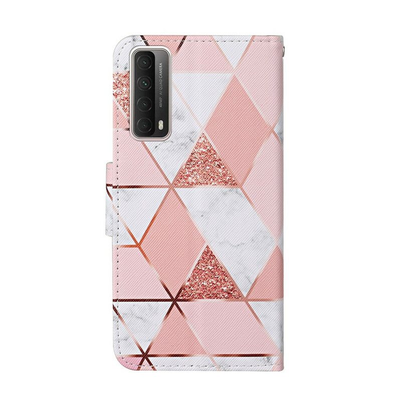 Kotelot Huawei P Smart 2021 Marmori Ja Paljetteja Hihnalla