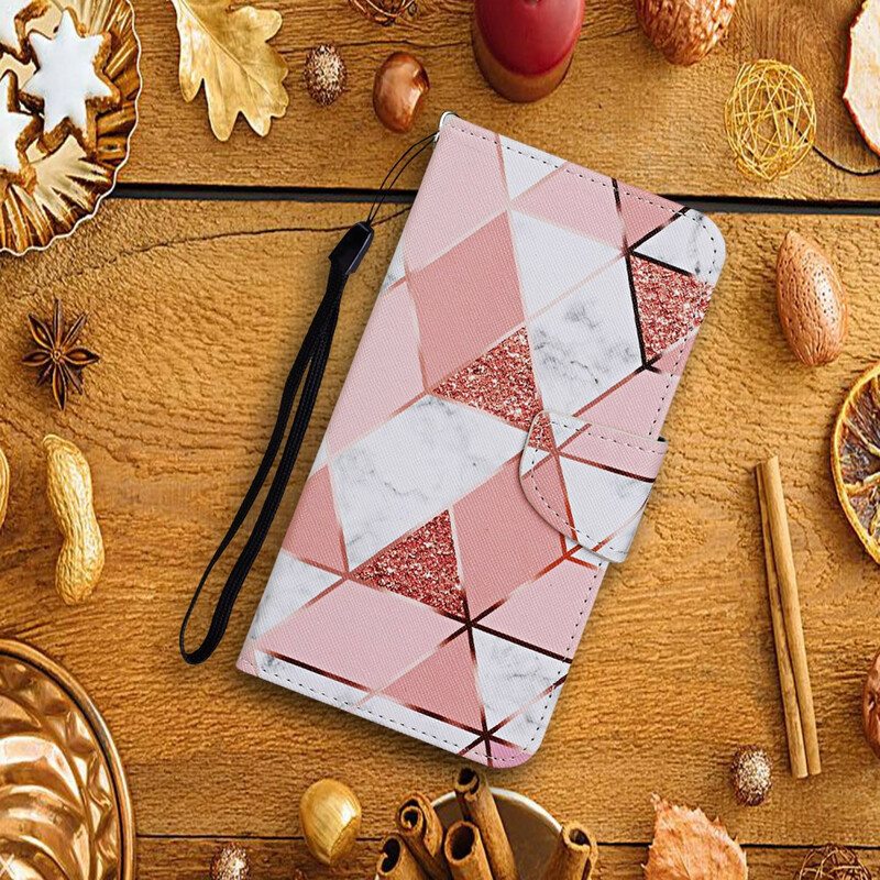 Kotelot Huawei P Smart 2021 Marmori Ja Paljetteja Hihnalla