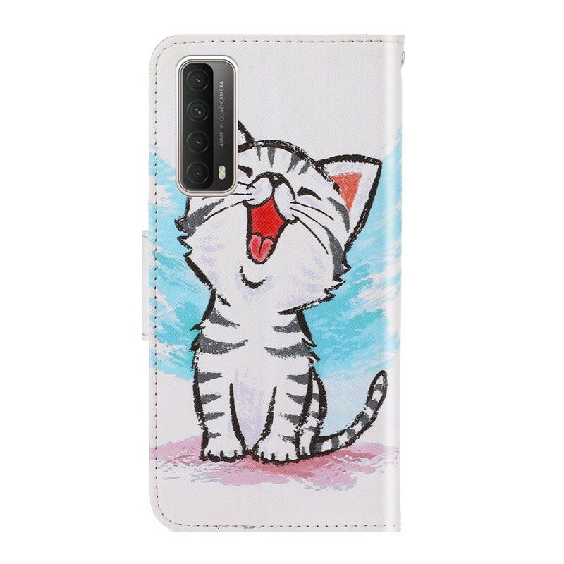 Nahkakotelo Huawei P Smart 2021 Suojaketju Kuori Strappy Color Kitten