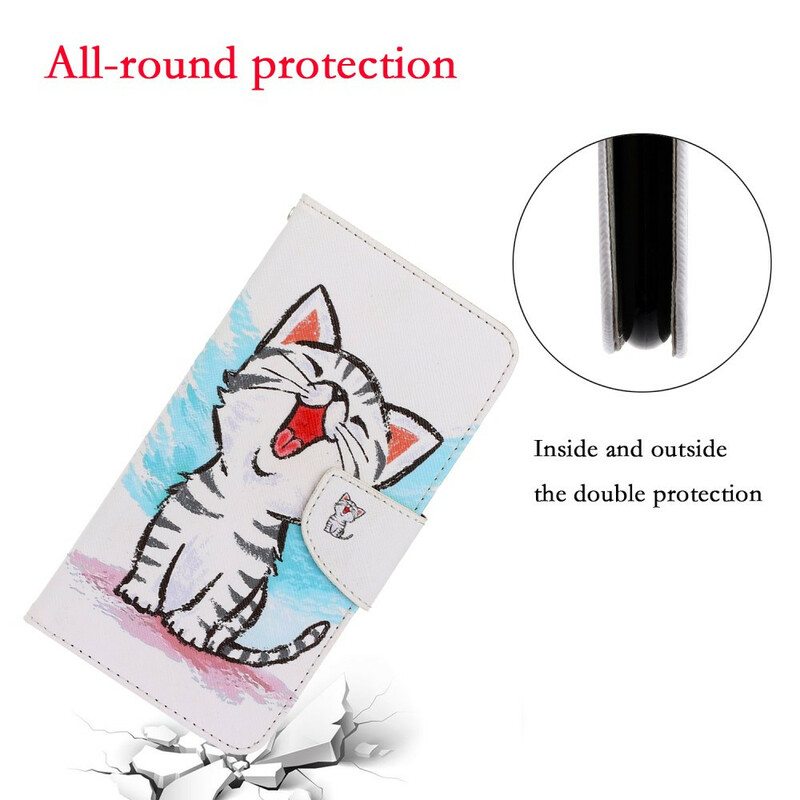 Nahkakotelo Huawei P Smart 2021 Suojaketju Kuori Strappy Color Kitten