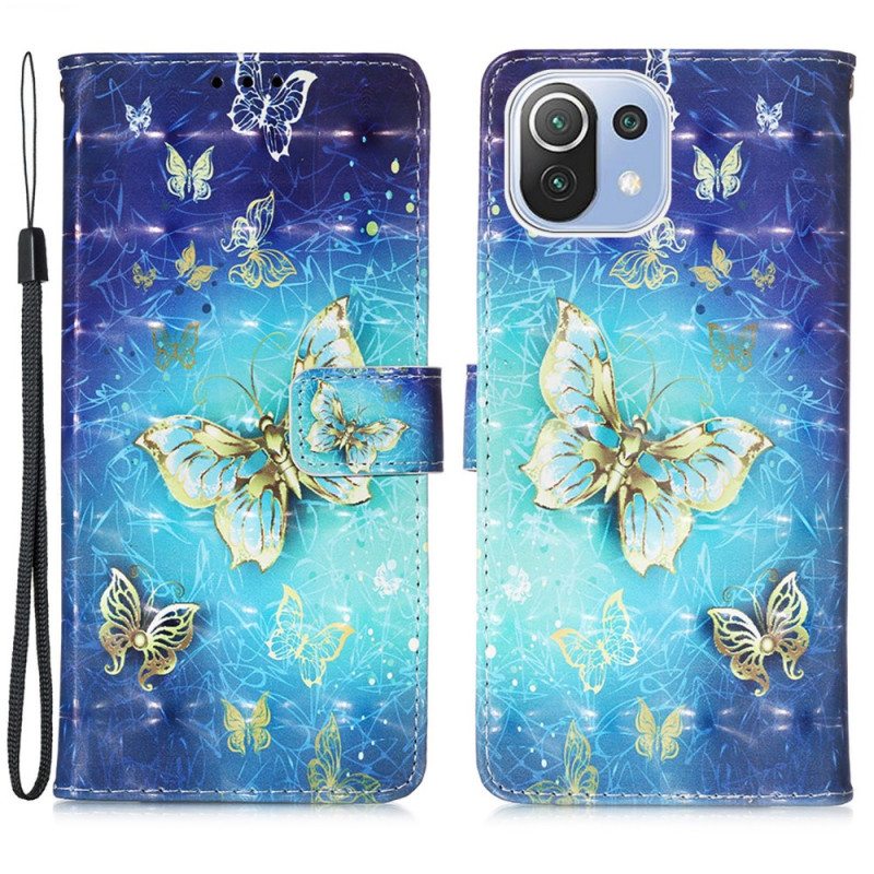 Flip Case Xiaomi Mi 11 Lite 4G / 5G / 5G NE Kultaiset Perhoset