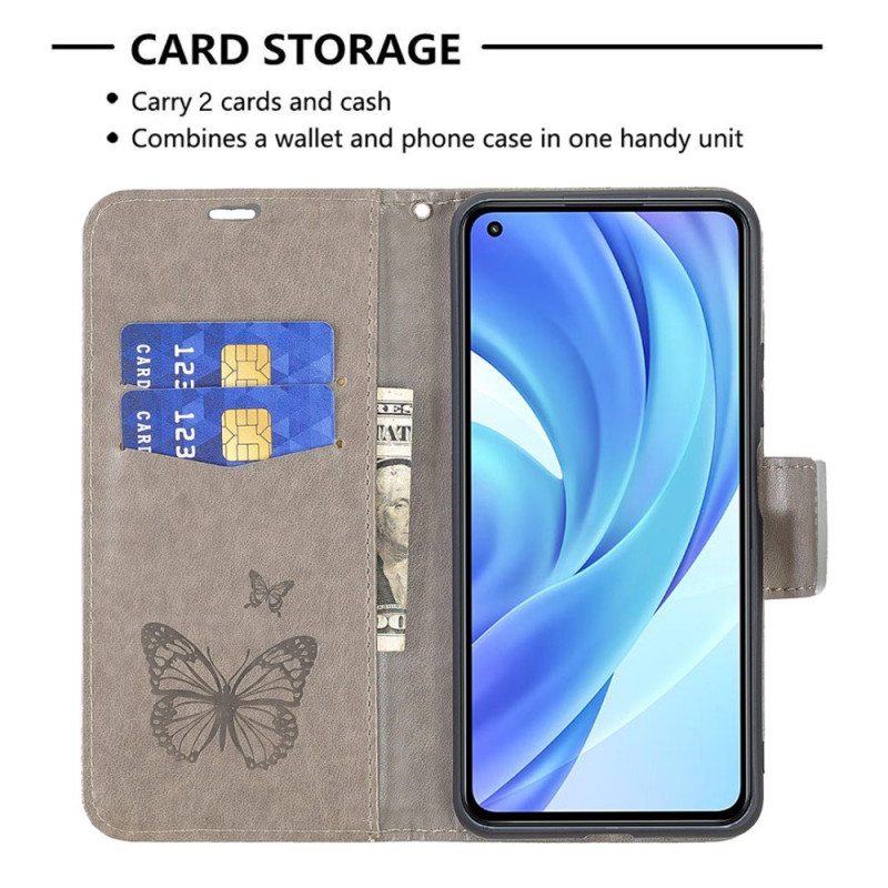 Kotelot Xiaomi Mi 11 Lite 4G / 5G / 5G NE Suojaketju Kuori Perhosille Painettu Olkahihna
