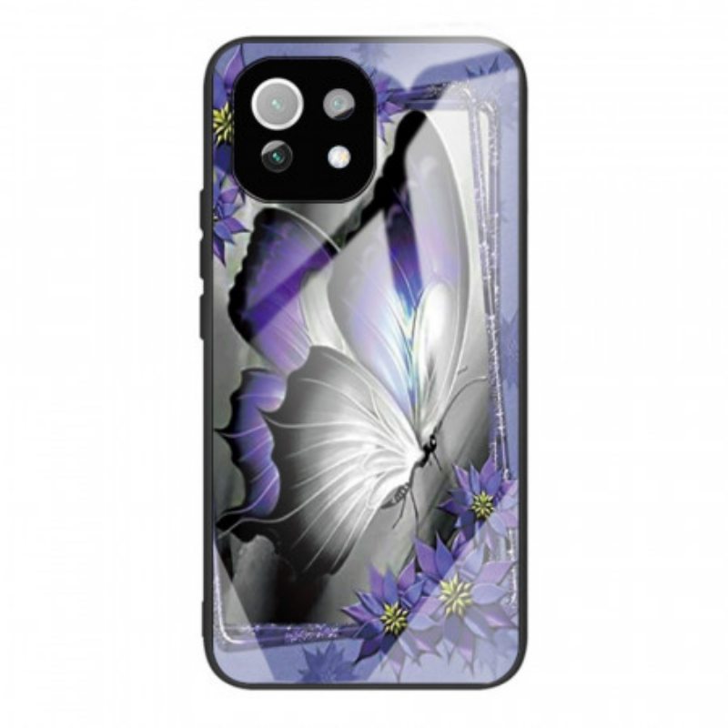 Kuori Xiaomi Mi 11 Lite 4G / 5G / 5G NE Purple Butterfly Karkaistu Lasi
