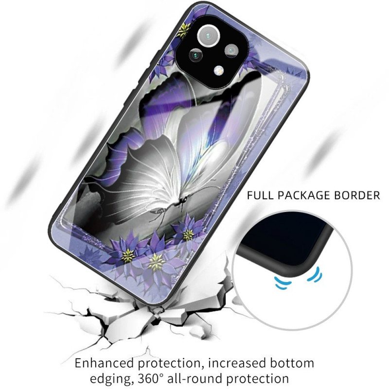Kuori Xiaomi Mi 11 Lite 4G / 5G / 5G NE Purple Butterfly Karkaistu Lasi