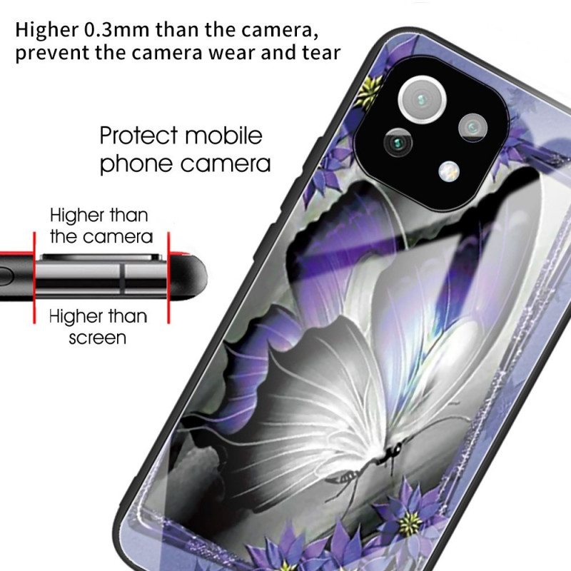 Kuori Xiaomi Mi 11 Lite 4G / 5G / 5G NE Purple Butterfly Karkaistu Lasi
