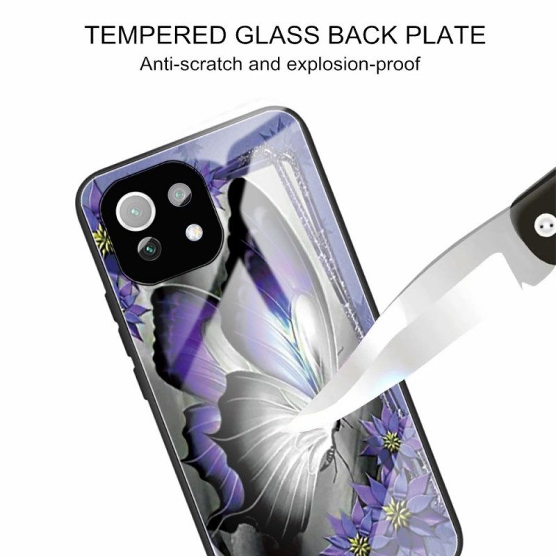 Kuori Xiaomi Mi 11 Lite 4G / 5G / 5G NE Purple Butterfly Karkaistu Lasi
