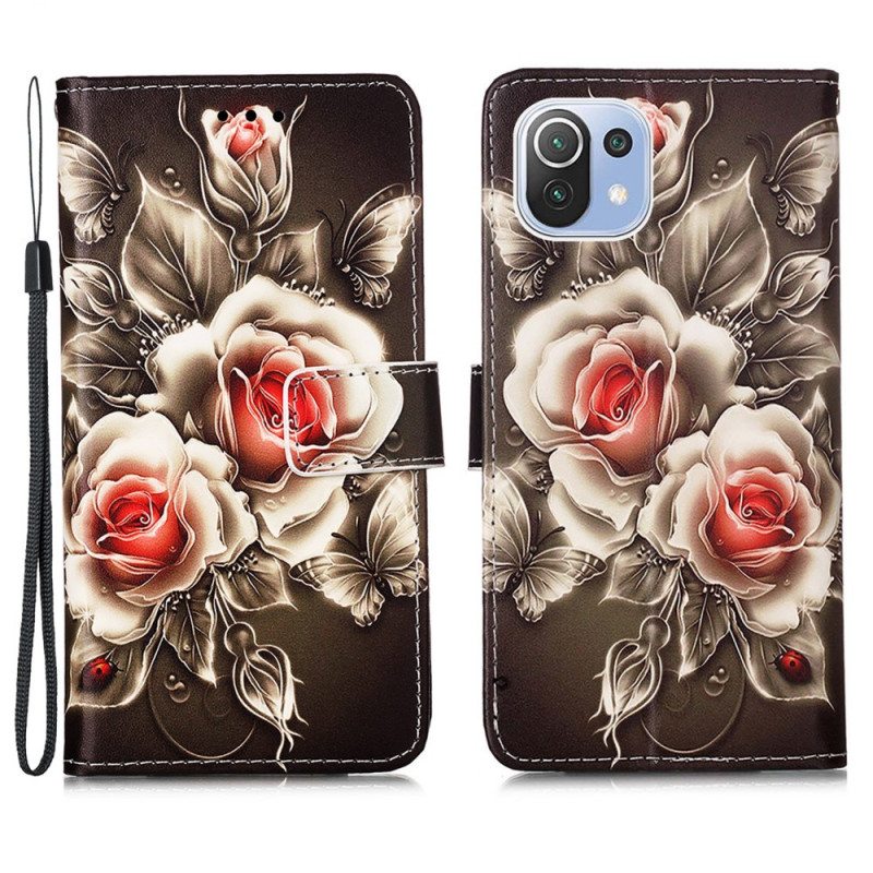 Nahkakotelo Xiaomi Mi 11 Lite 4G / 5G / 5G NE Kultaiset Ruusut