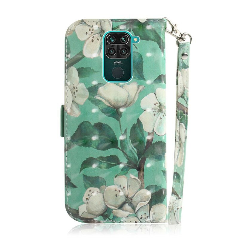 Flip Case Xiaomi Redmi Note 9 Suojaketju Kuori Kukkiva Oksa Hihnalla
