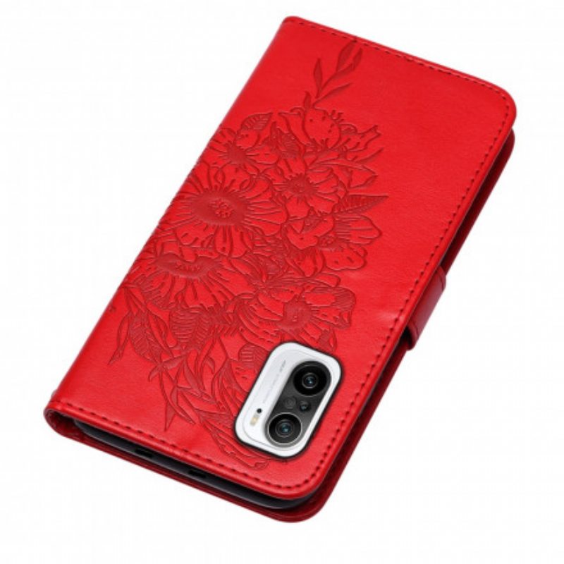 Kotelot Poco F3 Butterfly Design Kaulanauhalla
