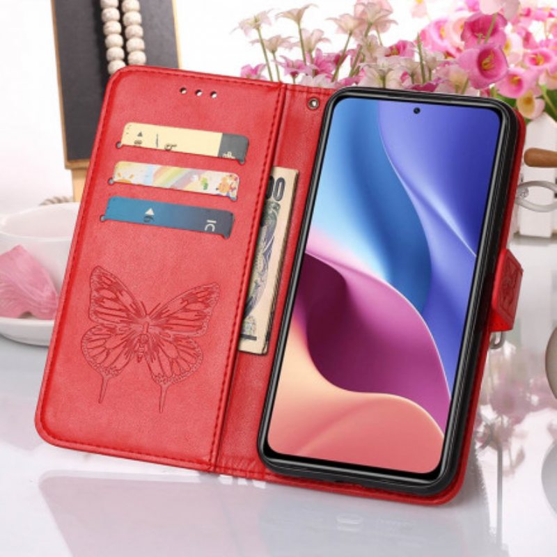 Kotelot Poco F3 Butterfly Design Kaulanauhalla