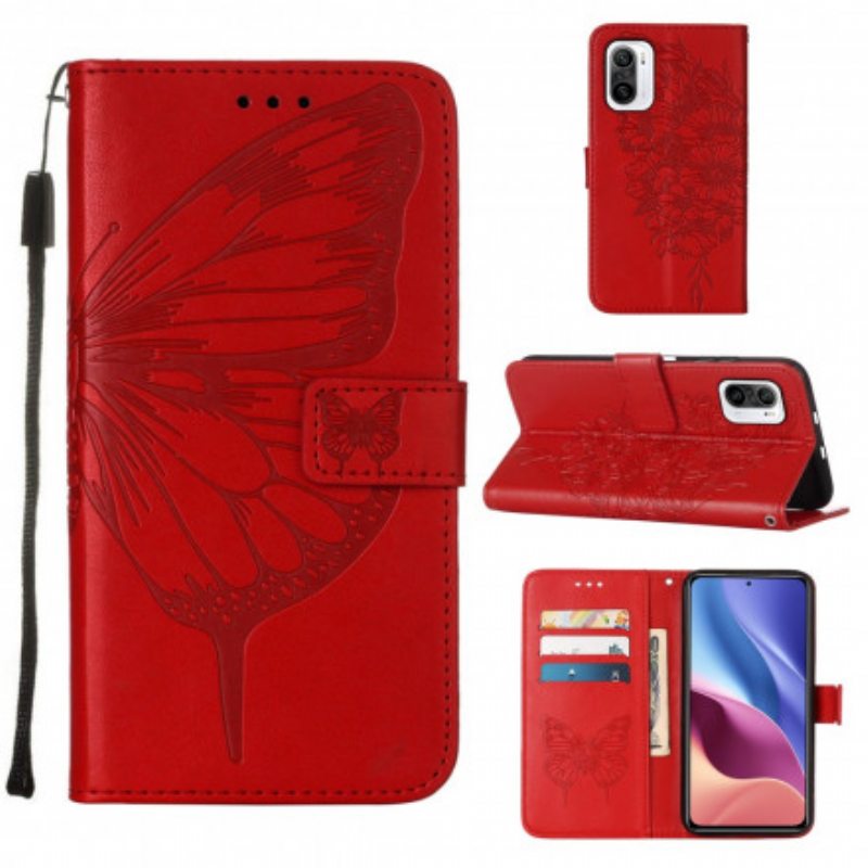 Kotelot Poco F3 Butterfly Design Kaulanauhalla