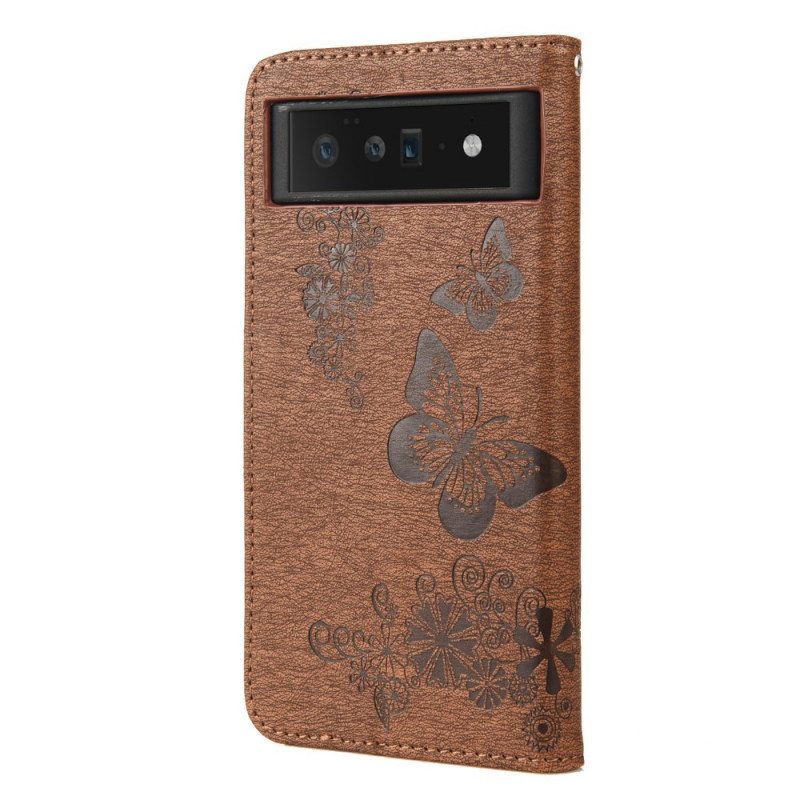 Flip Case Google Pixel 6 Pro Suojaketju Kuori Upeat Hihnaperhoset