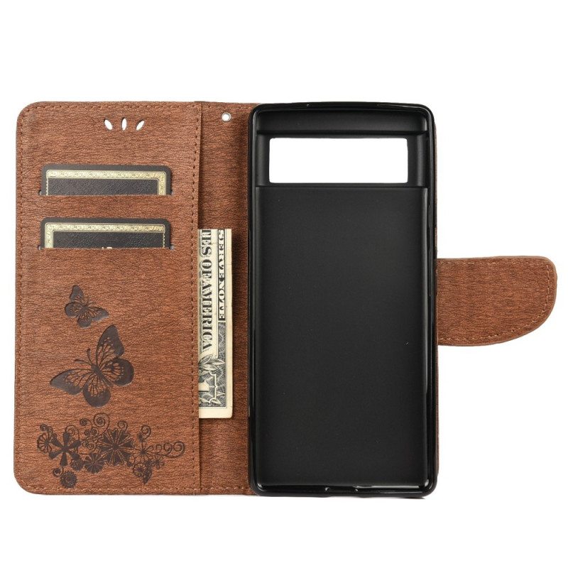 Flip Case Google Pixel 6 Pro Suojaketju Kuori Upeat Hihnaperhoset