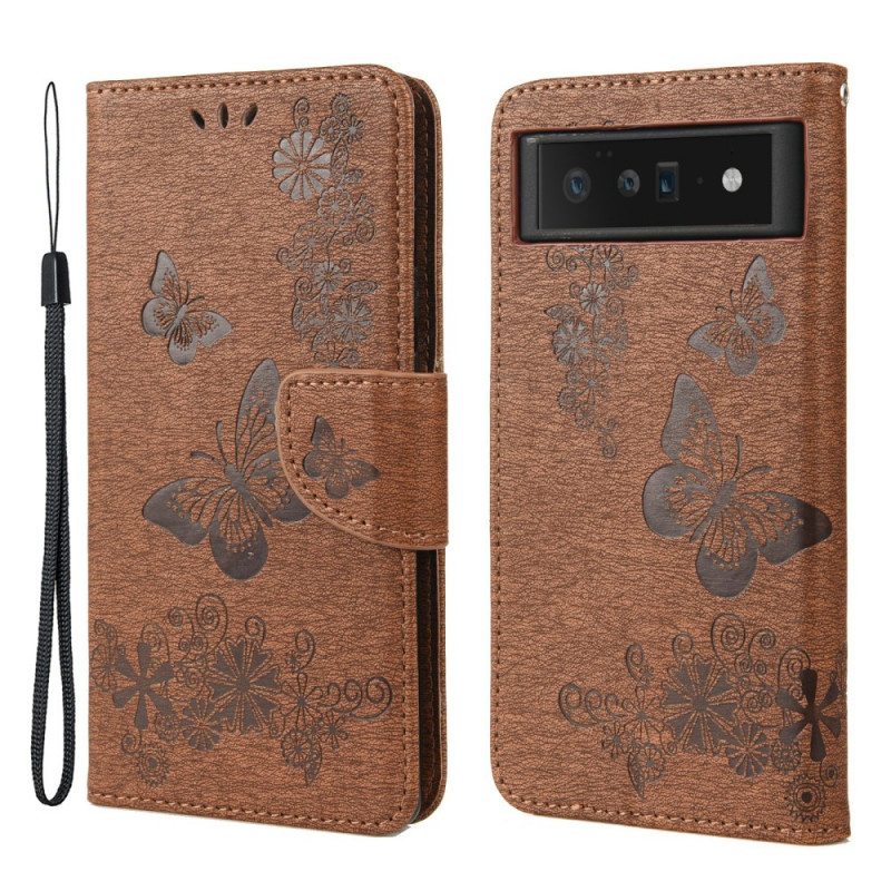 Flip Case Google Pixel 6 Pro Suojaketju Kuori Upeat Hihnaperhoset