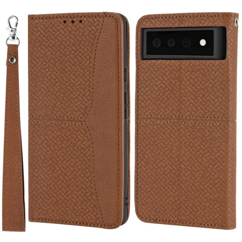Kotelot Google Pixel 6 Pro Suojaketju Kuori Strappy Woven Leather Style