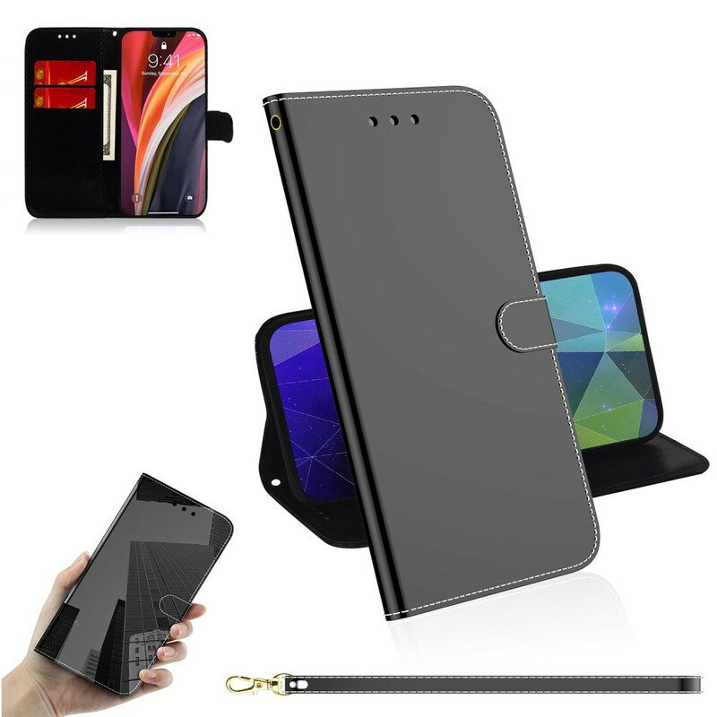Nahkakotelo iPhone 12 Pro Max Keinonahkainen Peilin Kansi