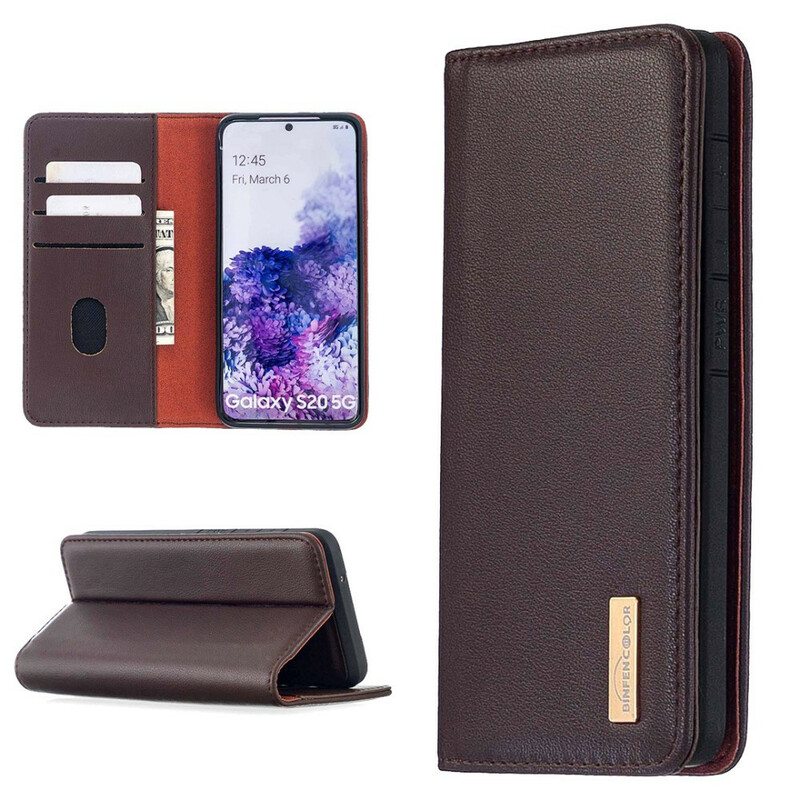 Case Samsung Galaxy S20 Kotelot Flip Irrotettava Aitoa Nahkaa