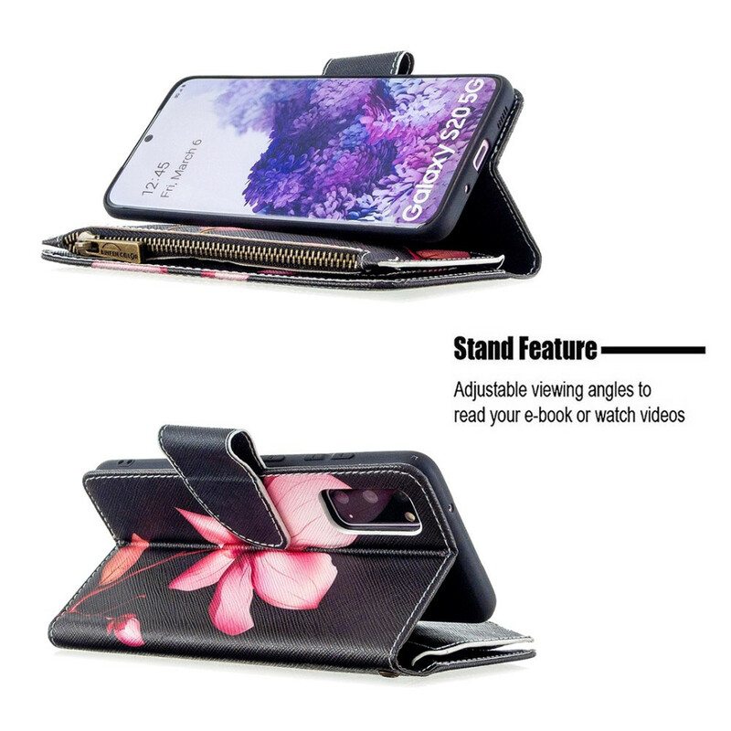 Nahkakotelo Samsung Galaxy S20 Kukkavetoketjullinen Tasku