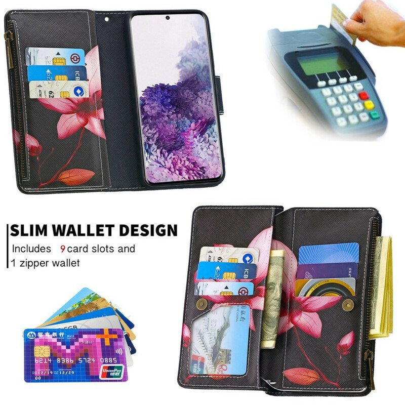 Nahkakotelo Samsung Galaxy S20 Kukkavetoketjullinen Tasku