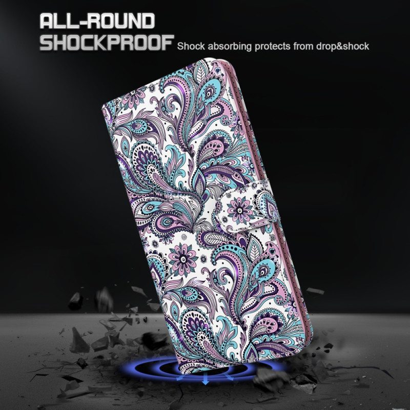 Nahkakotelo Google Pixel 8 Paisley-kuvio Hihnalla