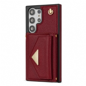 Puhelinkuoret Samsung Galaxy S25 Ultra 5g Nahkaefekti Korttikotelolla Ja Hihnalla