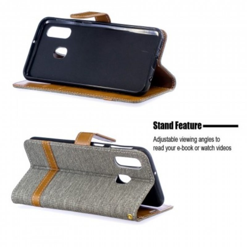 Flip Case Samsung Galaxy A40 Suojaketju Kuori Kangas- Ja Nahkaefektihihna